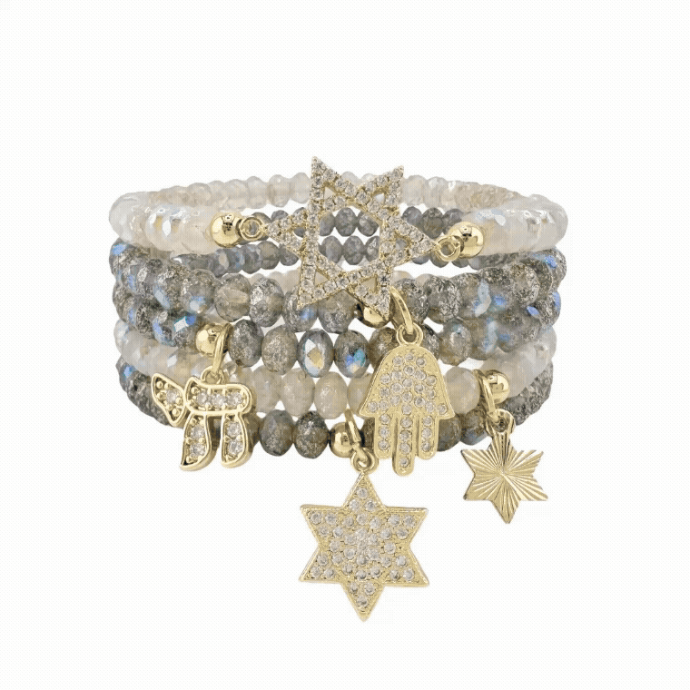 Harper Chai Hamsa Star of David Stack of Judaic Bracelets