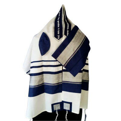 Navy Blue and Silver Tallit