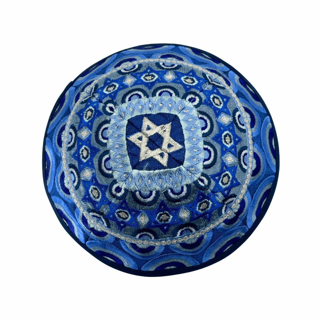 Blue Star of David Embroidered Kippah - The Weitzman Museum Store - EMYME11B