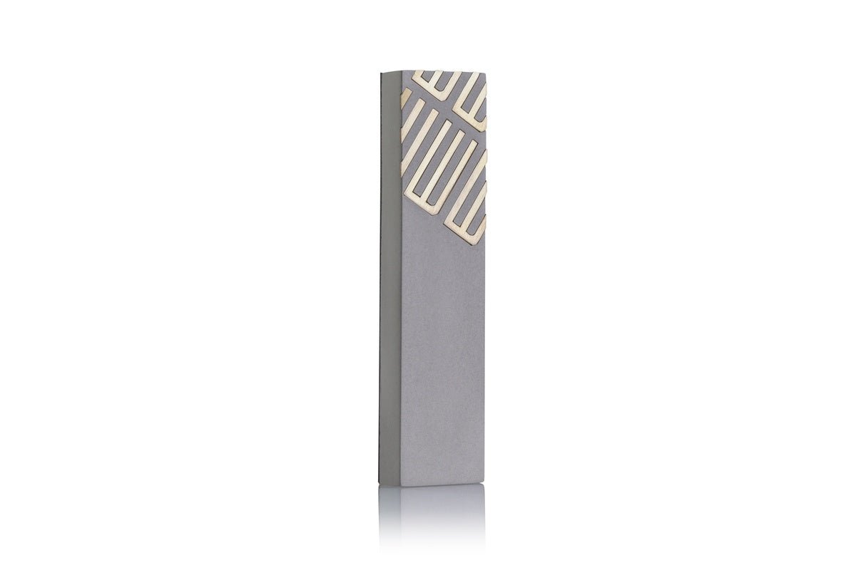 Cement and GIlt Brass Mezuzah in Blue, Light Gray and Dark Grey - The Weitzman Museum Store - 521915