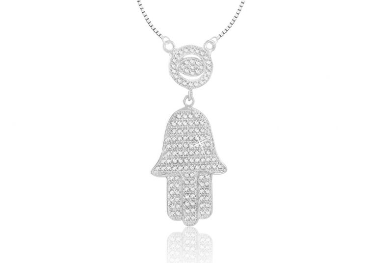 Crystal Hamsa and Eye Necklace - The Weitzman Museum Store - 7-847384011018