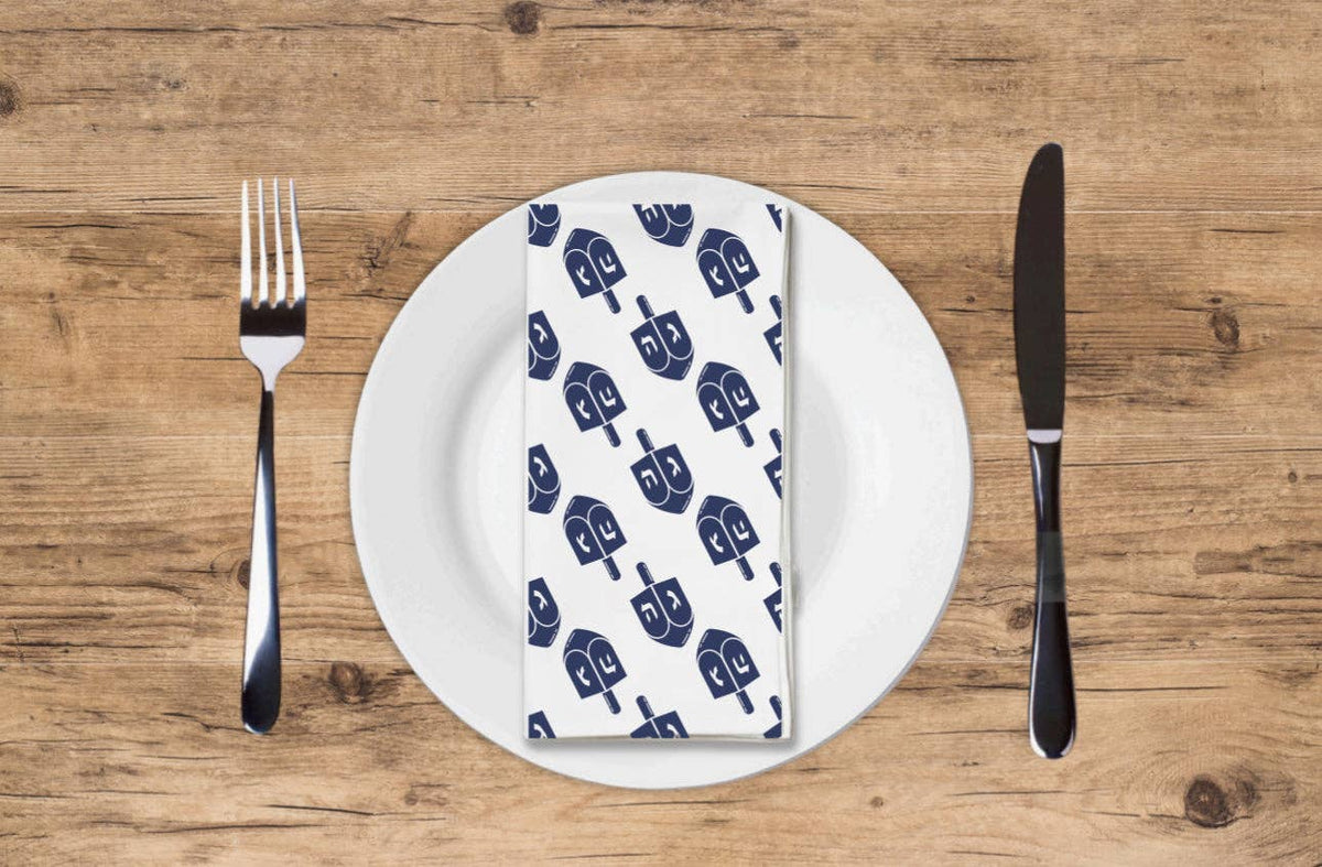 Denim Dreidel - Printed Guest Towel– Chanukah / Hanukkah - The Weitzman Museum Store -