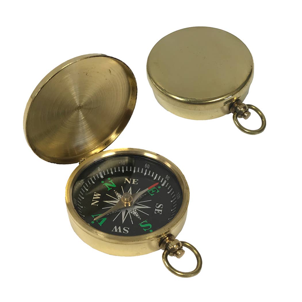 Flip - Top Solid Polished Brass Pocket Compass, 1 - 3/4" - The Weitzman Museum Store - 6498