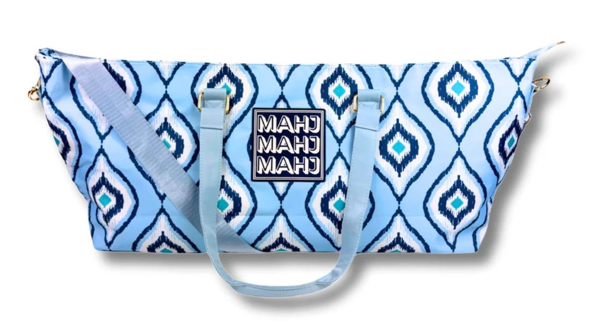Large Mahjong Tote Bag - Blue Ikat Design w/Straps - The Weitzman Museum Store - PREMIUMTOTEBLUE