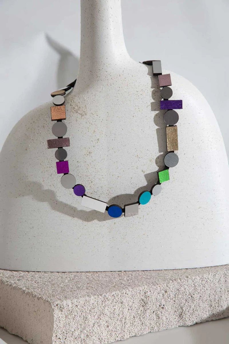 Round Bauhaus Necklace - Silver & Rainbow - The Weitzman Museum Store - BH09SLRB-JN