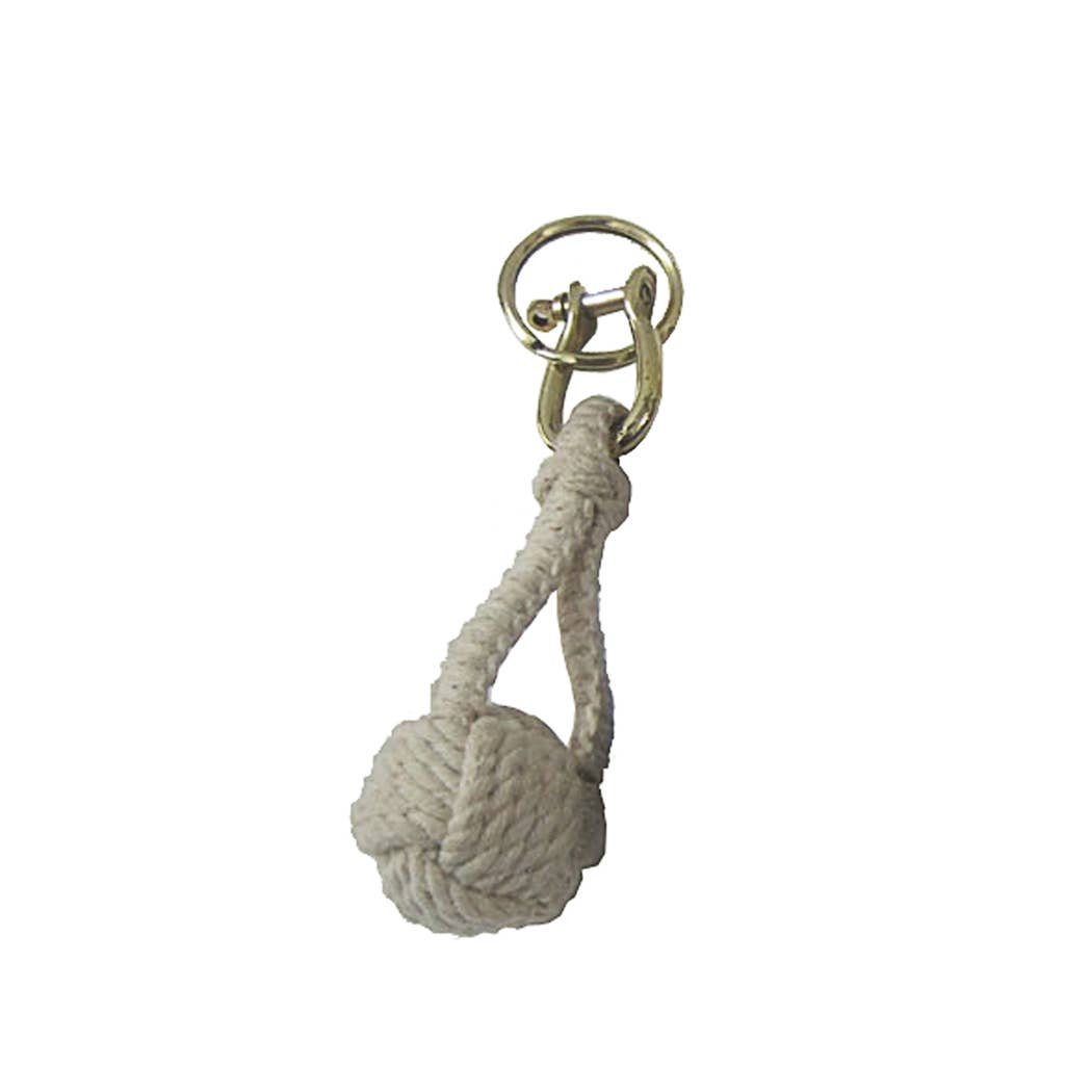 White 3 - 1/2" Monkey Fist Rope Key Chain with Split Ring - The Weitzman Museum Store - 6970