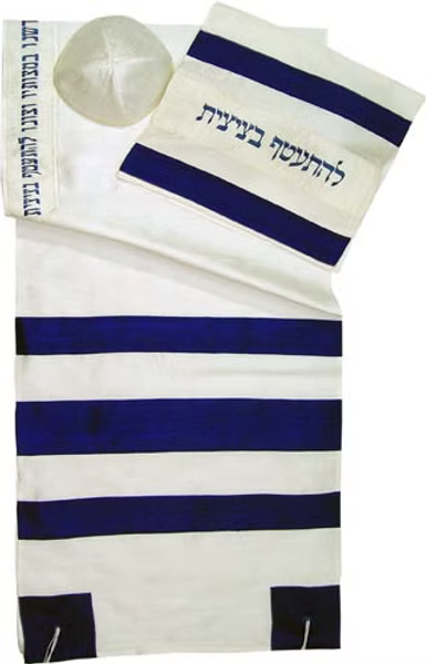 Raw Silk Tallit Navy/White