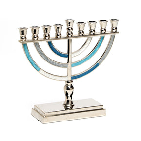 6" Blue Tones Metal Menorah - The Weitzman Museum Store - MCH6462