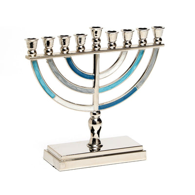 6" Blue Tones Metal Menorah - The Weitzman Museum Store - MCH6462