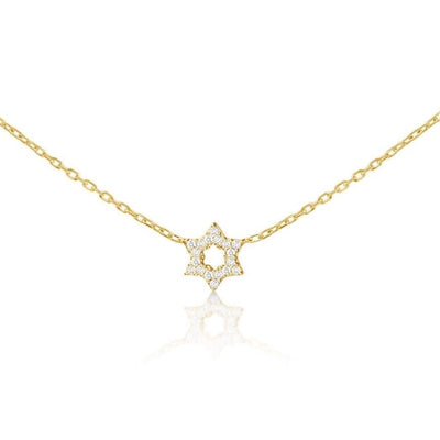 Tiny Star of David Necklace in 14K Gold with Diamonds