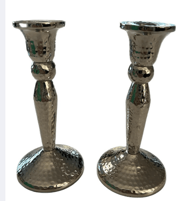 7" Nickel Hammered Candle Sticks - The Weitzman Museum Store - MMCH - 318