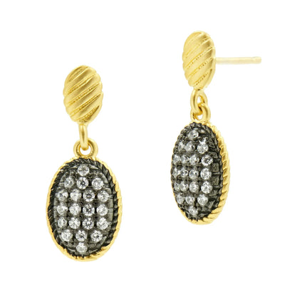 Gilded Cable Pave Drop Earrings
