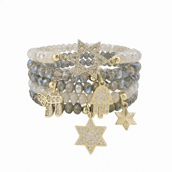 Harper Chai Hamsa Star of David Stack of Judaic Bracelets