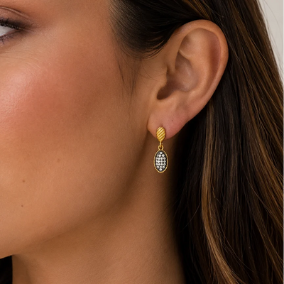 Gilded Cable Pave Drop Earrings