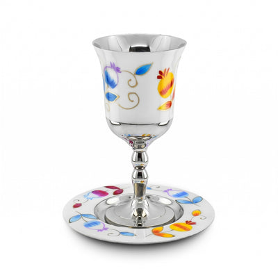 White Colorful Pomegranate Kiddush Cup