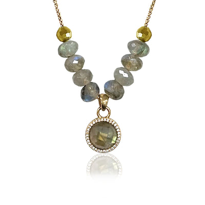 Gold Labradorite Rondelle Ball Necklace