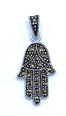 Silver and Black Hamsa Necklace