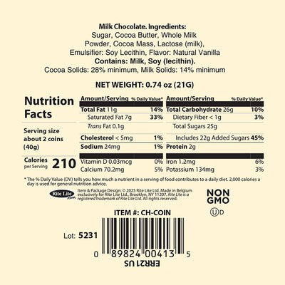 Belgian Milk Chocolate Chanukah Gelt Medallion