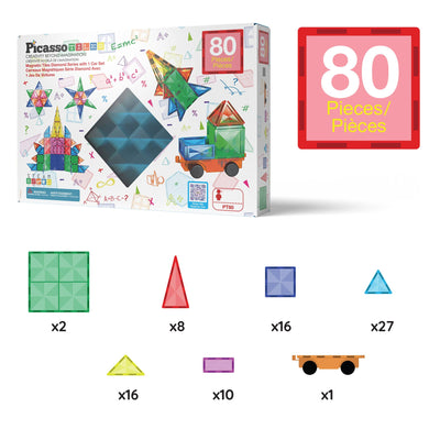 PicassoTiles 80pc Magnetic Tile Building Set