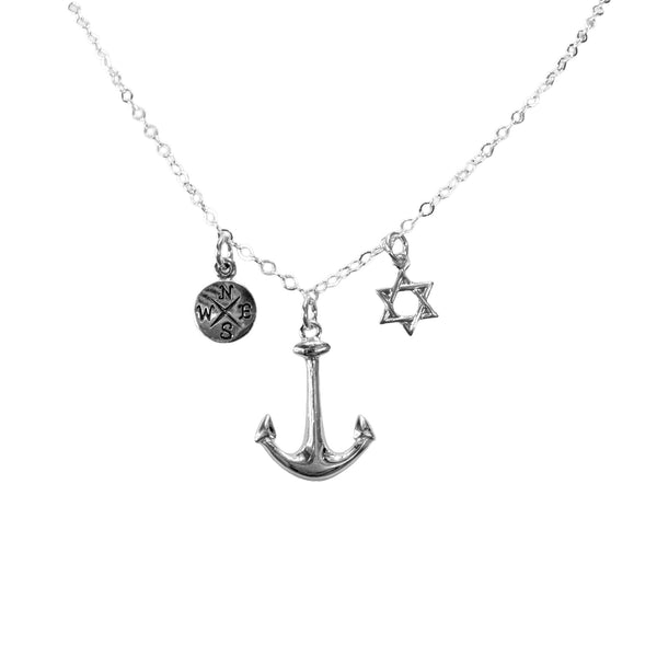 Anchor with Compass Rose & Star of David Necklace - The Weitzman Museum Store - N485N
