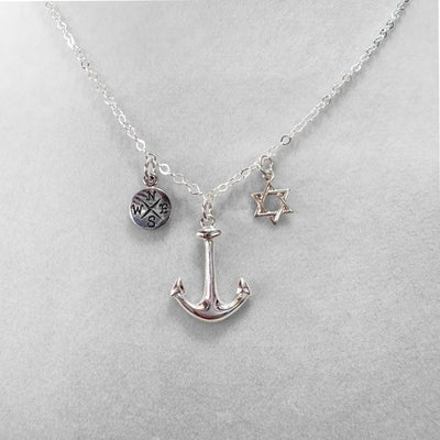 Anchor with Compass Rose & Star of David Necklace - The Weitzman Museum Store - N485N