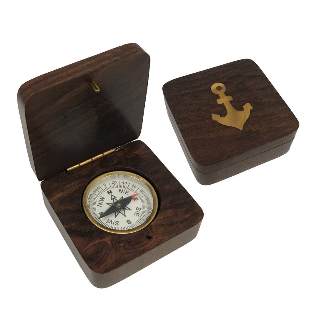 Anchor Wood Compass Box - 2" - with Brass Compass - The Weitzman Museum Store - 6475