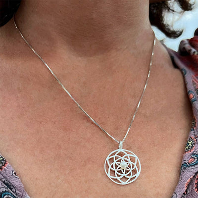 Mandala Pearl Necklace - Sterling Silver