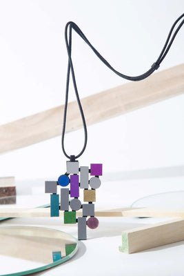 Bauhaus Pendant Necklace - Silver & Rainbow - The Weitzman Museum Store - BH28SLRB-JN