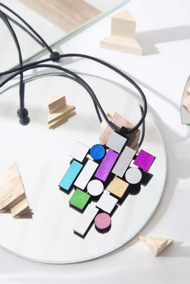 Bauhaus Pendant Necklace - Silver & Rainbow - The Weitzman Museum Store - BH28SLRB-JN