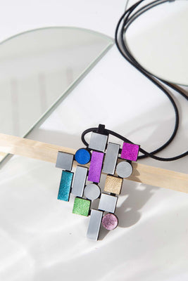 Bauhaus Pendant Necklace - Silver & Rainbow - The Weitzman Museum Store - BH28SLRB-JN