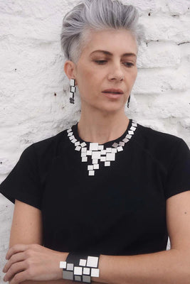 Bauhaus V Necklace Squares - Silver - The Weitzman Museum Store - bh18sl-jn