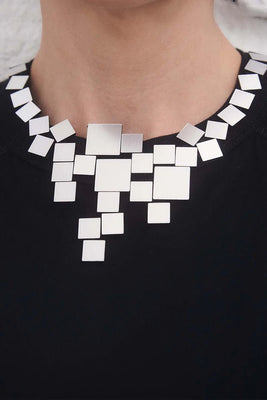 Bauhaus V Necklace Squares - Silver - The Weitzman Museum Store - bh18sl-jn