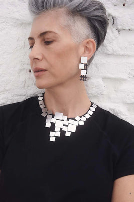 Bauhaus V Necklace Squares - Silver - The Weitzman Museum Store - bh18sl-jn