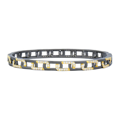 Black & Gold Grit Chain Link Pave Hinged Bangle - The Weitzman Museum Store - YRZB080231B - H