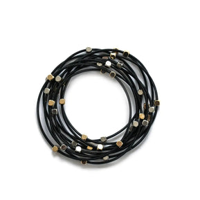 Black Unbound Bracelets w/Square and Round Silver and Gold Beads - The Weitzman Museum Store - S116C