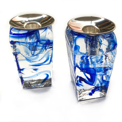 Blown Glass Tower Candle Holders in Three Color Options - The Weitzman Museum Store - 847384016959