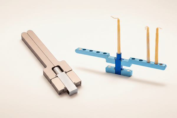 Blue or Champagne Folding Travel Menorah - The Weitzman Museum Store - 439472