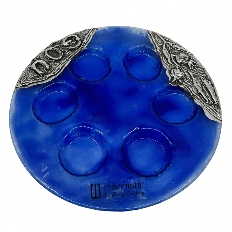Blue & Silver Round Passover Dish - The Weitzman Museum Store