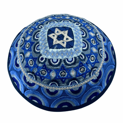 Blue Star of David Embroidered Kippah - The Weitzman Museum Store - EMYME11B