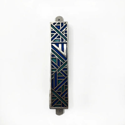 Blue & Teal Geometric Mezuzah - The Weitzman Museum Store - 7 - 847384019676