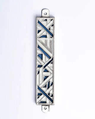 Blue & White Geometric Mezuzah - The Weitzman Museum Store - 7 - 847384019677