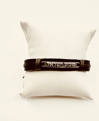Shema Israel Black Leather Bracelet