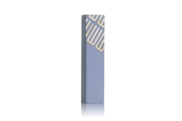 Cement and GIlt Brass Mezuzah in Blue, Light Gray and Dark Grey - The Weitzman Museum Store - 521913