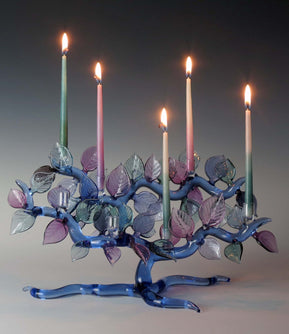 Cobalt w/Teal & Lavendar Tree of Life Menorah - The Weitzman Museum Store - 11733558