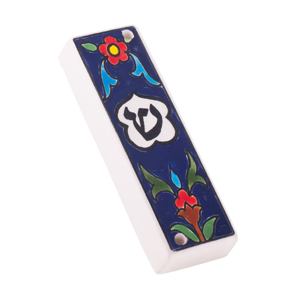 Colorful Flowers Blue Background Mezuzah - The Weitzman Museum Store - MZAR103
