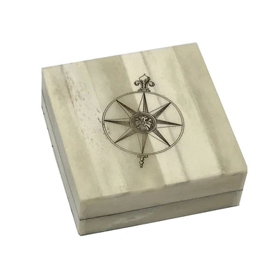 Compass Rose Engraved Scrimshaw Bone Box w/ Brass Compass - The Weitzman Museum Store - 6678C