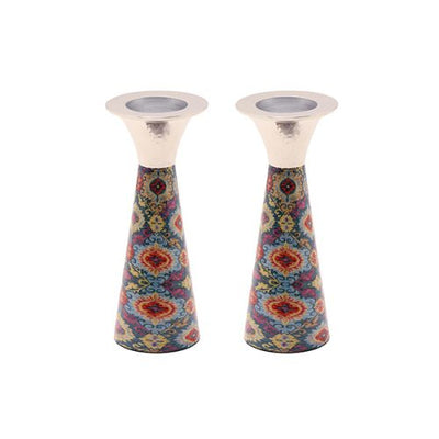 Cone Embossed Painted Short Candlesticks - The Weitzman Museum Store - EMCSN6