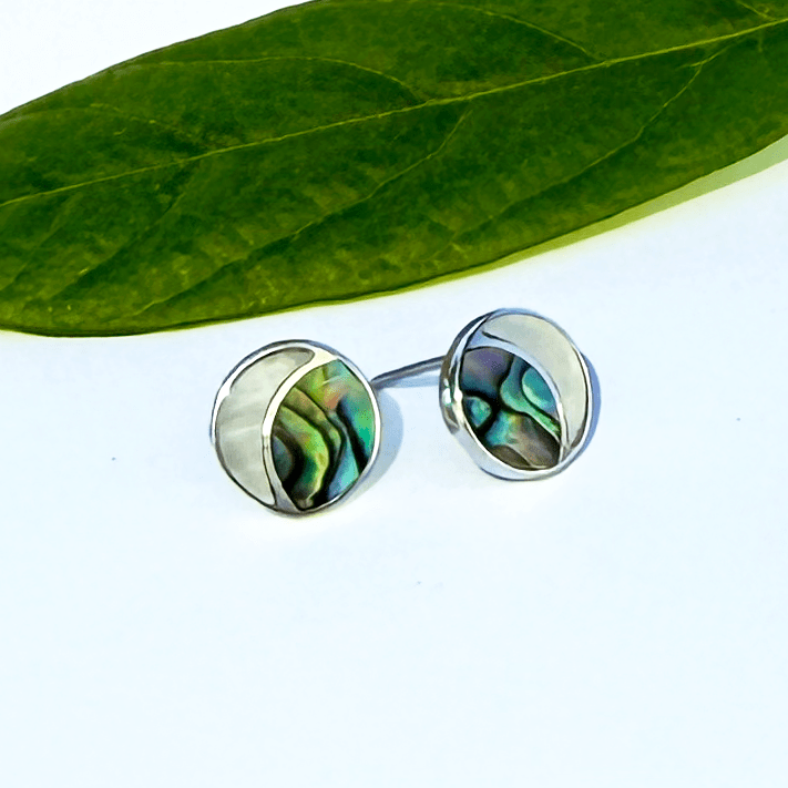 Crescent Moon Mini Studs - Sterling Silver & Mother of Pearl - The Weitzman Museum Store - SAN429EA