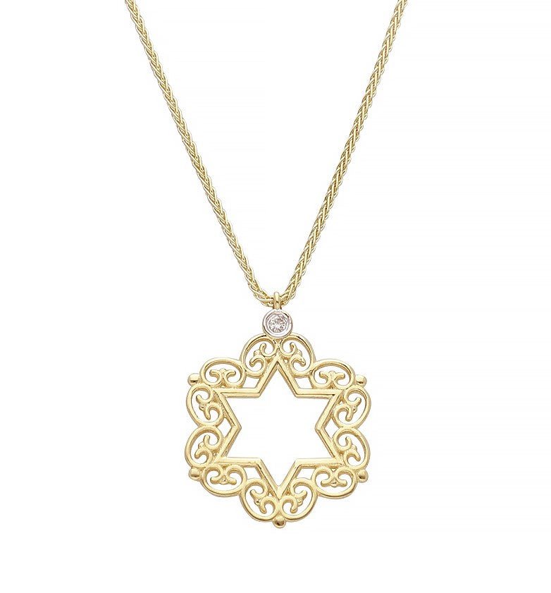Crocheted 14K & Diamond Star of David Pendant - The Weitzman Museum Store - 521044