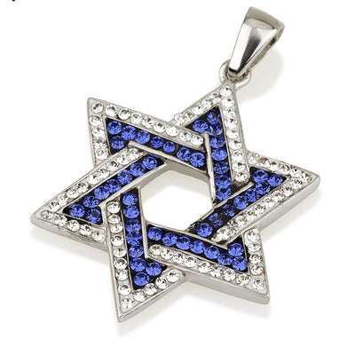 Crystal White/Blue Star of David Pendant - The Weitzman Museum Store - YASOR335C